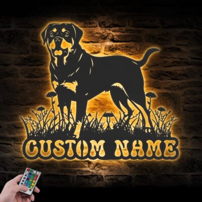 Custom Rottweiler Floral Metal Wall Art LED Light