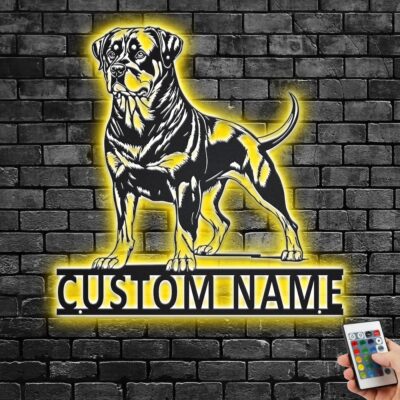 Custom Rottweiler Metal Wall Art With LED Light