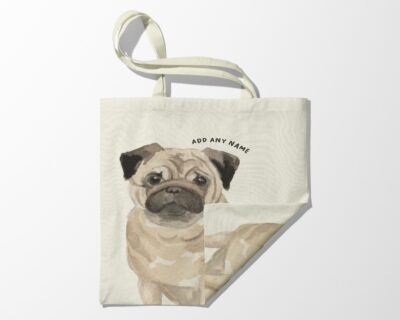 Personalised Pug Dog Portrait Cute Tote Bag