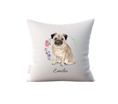 Personalizable Pug Floral Pillow