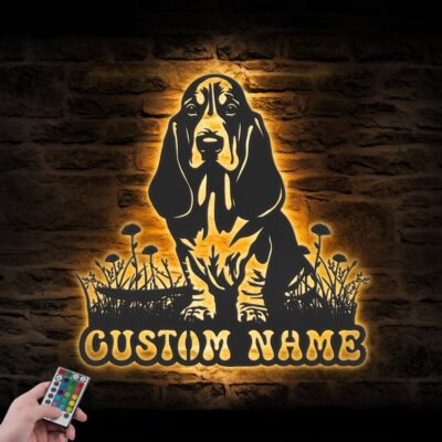 Personalized Basset Hound Metal Wall Art LED Light