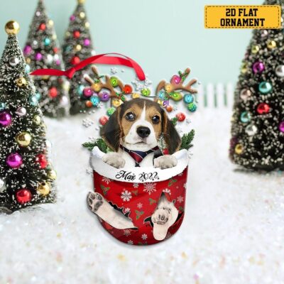 Personalized Beagle In Snow Pocket Christmas Ornament