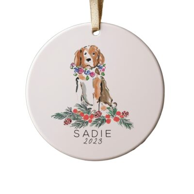 Personalized Beagle With Flower Collar Ornament