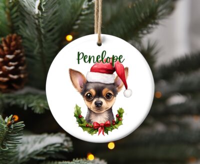 Personalized Black Chihuahua Stanta Hat Ornament