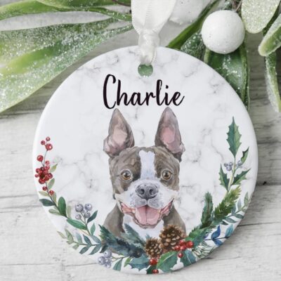 Personalized Boston Terrier Dog Wtaercolor Ornament