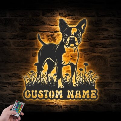 Personalized Boston Terrier Metal Wall Art LedLight