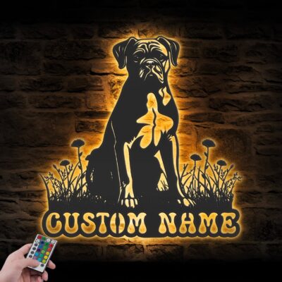 Personalized Boxer Dog Metal Wall Art LED Light