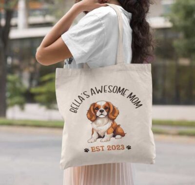 Personalized Cavalier King Charles Spaniel Awesome Mom Tote Bag