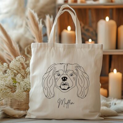 Personalized Cavalier King Charles Spaniel Outline Tote Bag