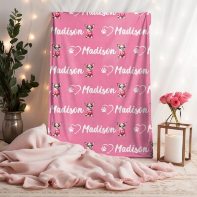 Personalized Chihuahua Pink Blanket