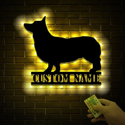 Personalized Corgi Dog Metal Wall Art With Led Lights