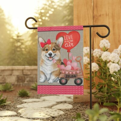 Personalized Corgi Dog Valentine Garden Flag