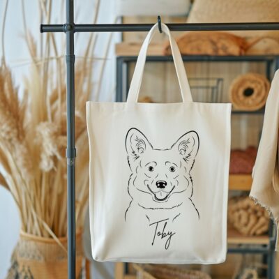 Personalized Corgi Portrait Outline Tote Bag