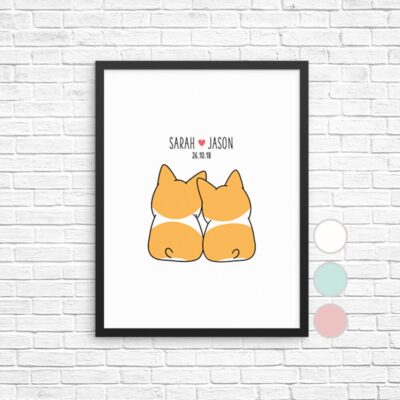 Personalized Couple Corgi Wall Art