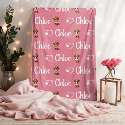 Personalized Dachshund Dog Pink Blanket