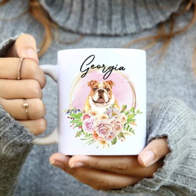 Personalized English Bulldog Floral Mug