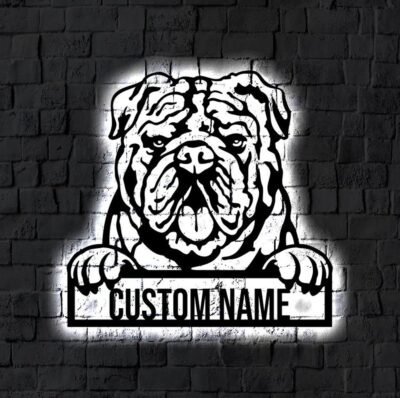 Personalized English Bulldog Metal Sign With Light