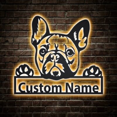 Personalized French Bulldog Metal Wall Art Led Light