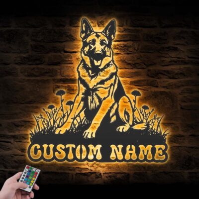 Personalized German Shepherd Metal Wall Art Light