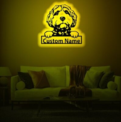 Personalized Golden Doodle Metal Sign With Light 