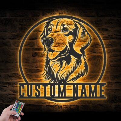 Personalized Golden Retriever Metal Wall Art LED Light