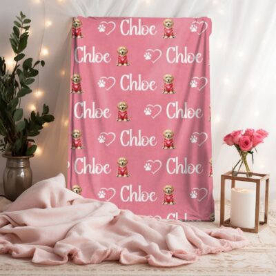 Personalized Golden Retriever Pink Blanket