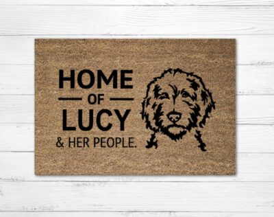 Personalized GoldenDoodle Her People Dog Doormat