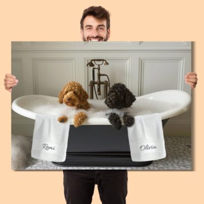 Personalized Goldendoodle Bathtub Cute Wall Art