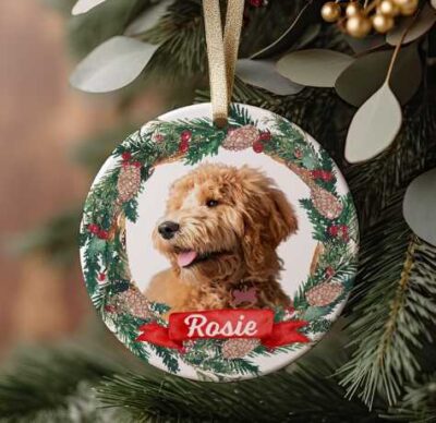 Personalized Goldendoodle Floral Ornament