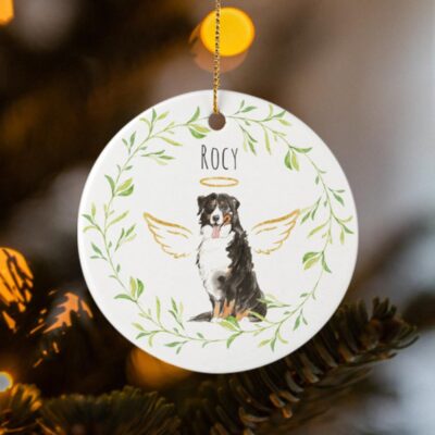 Personalized Memorial Bernese Mountain Halo And Wings Ornament