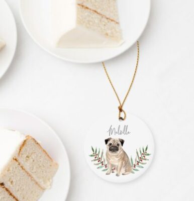 Personalized Pug Floral Ornament