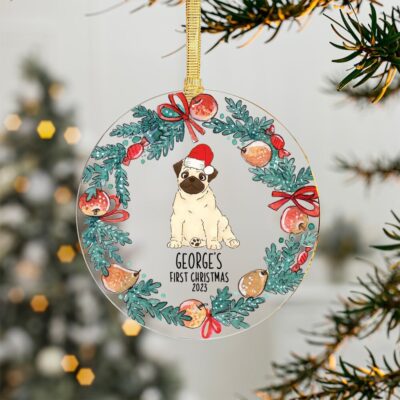 Personalized Pug’s First Christmas Ornament