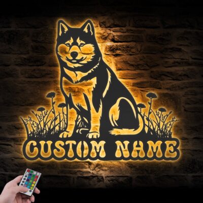 Personalized Shiba Inu Dog Metal Wall Art LED Light