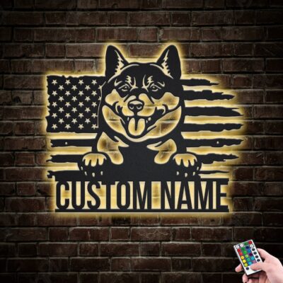 Personalized US Shiba Inu Dog Metal Wall Art With LED Lights