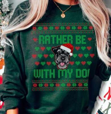 Schnauzer Ugly Christmas Rather With My Dog Sweatshirt