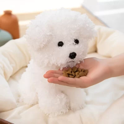 White Brown Curly Hair Poodle Dog Plush