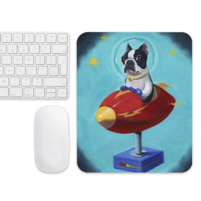 Boston Terrier Rocket Flying Mouse Pad