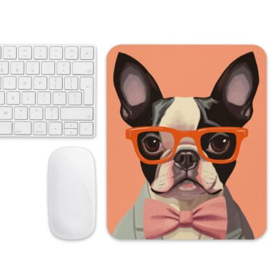 Boston Terrier Wearing Glasses Mouse Pad