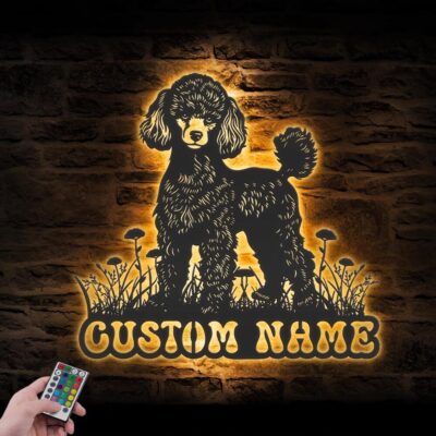 Custom Miniature Poodle Metal Wall Art LED Light