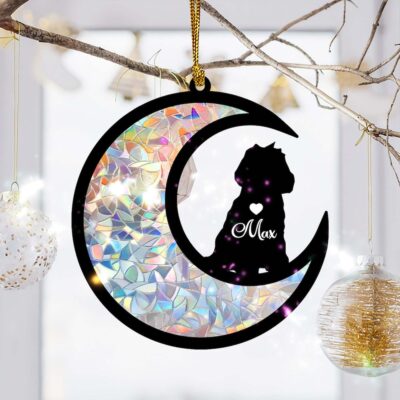 Custom Poodle Dog on Moon Suncatcher