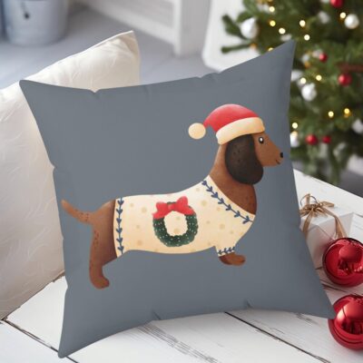 Dachshund Christmas Throw Pillow