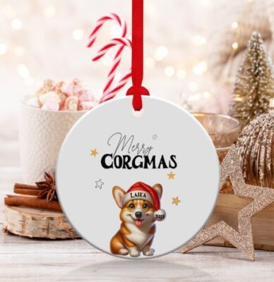 Merry Corgmas Personalized Christmas Ornament