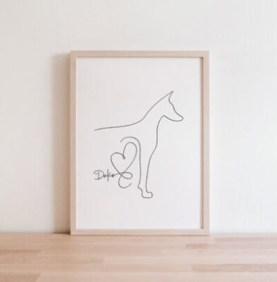 Personalised Doberman Dog Black White Wall Art