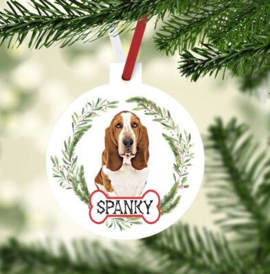 Personalized Basset Hound Floral Ornaments