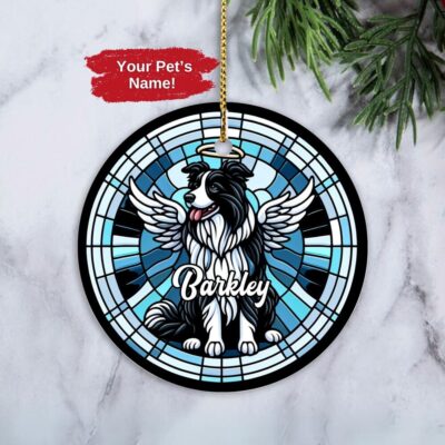 Personalized Border Collie Angel Wings Ornament