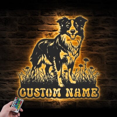 Personalized Border Collie Metal Wall Art LED Light