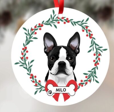 Personalized Boston Terrier Floral Ornament