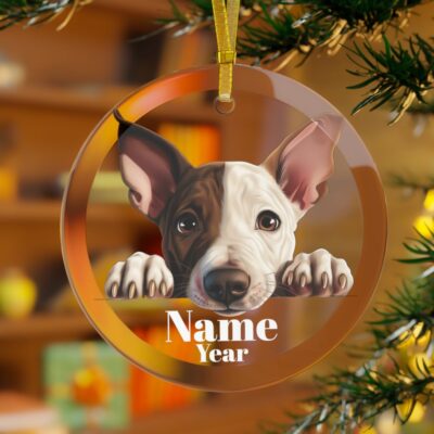 Personalized Bull Terrier Dog Glass Ornament