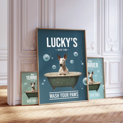 Personalized Bull Terrier In Bath Wall Art