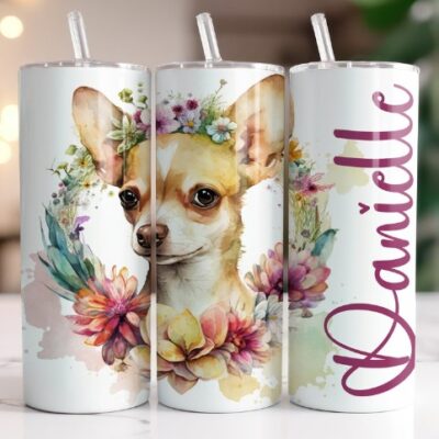 Personalized Cute Chihuahua Flowers Tumbler